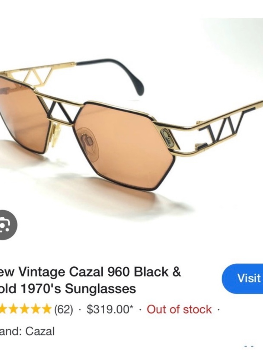 Cazal Gold Frame Unisex Sunglasses with Brown Lenses